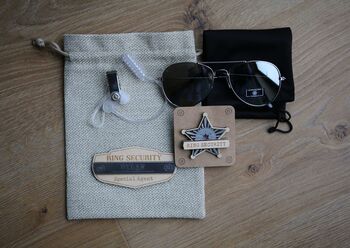 Personalised Ring Security Kit Pouch Ring Bearer Badge Set, 4 of 5