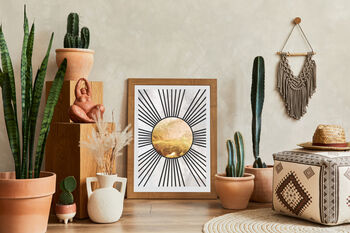 Two Boho Sun Black Gold Bohemian Wall Art Prints, 4 of 5