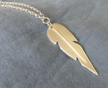 Silver Large Leaf Pendant With Long Chain, 3 of 4