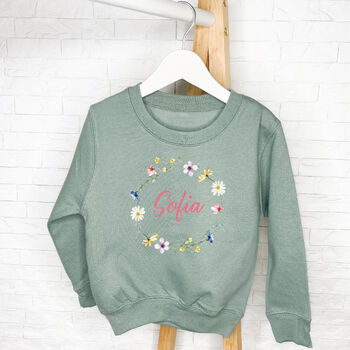 Girls Floral Wreath Personalised Sweatshirt, 2 of 5