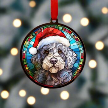 Labradoodle Grey In Santa Hat Suncatcher Decoration, 4 of 5