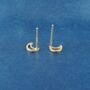 Gold Crescent Moon Stud Earrings, Dainty Minimalistic Studs, thumbnail 4 of 7