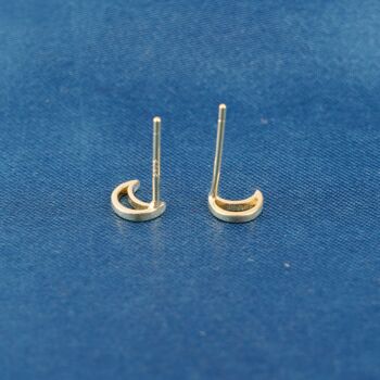 Gold Crescent Moon Stud Earrings, Dainty Minimalistic Studs, 4 of 7