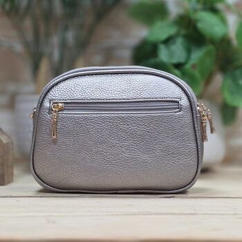 Triple Zip Cross Body Bag In Silver Grey, 3 of 4