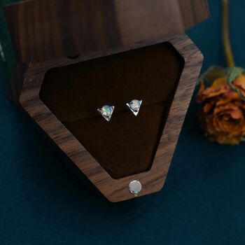 Tiny Opal Triangle Stud Earrings In Sterling Silver, 4 of 11