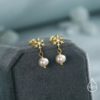 Sterling Silver Snowflake And Natural Pearl Stud Earrings, 6 of 12
