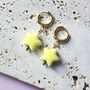 Ceramic Yellow Star Earrings With 18ct Gold Plated Huggie Hoops, thumbnail 1 of 5