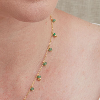 Emerald Beaded Silver Gold Plated Short Chain Necklace, 2 of 9