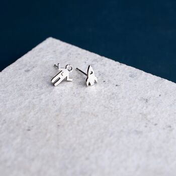 Sterling Silver Rocket And Astronaut Stud Earrings, 2 of 7