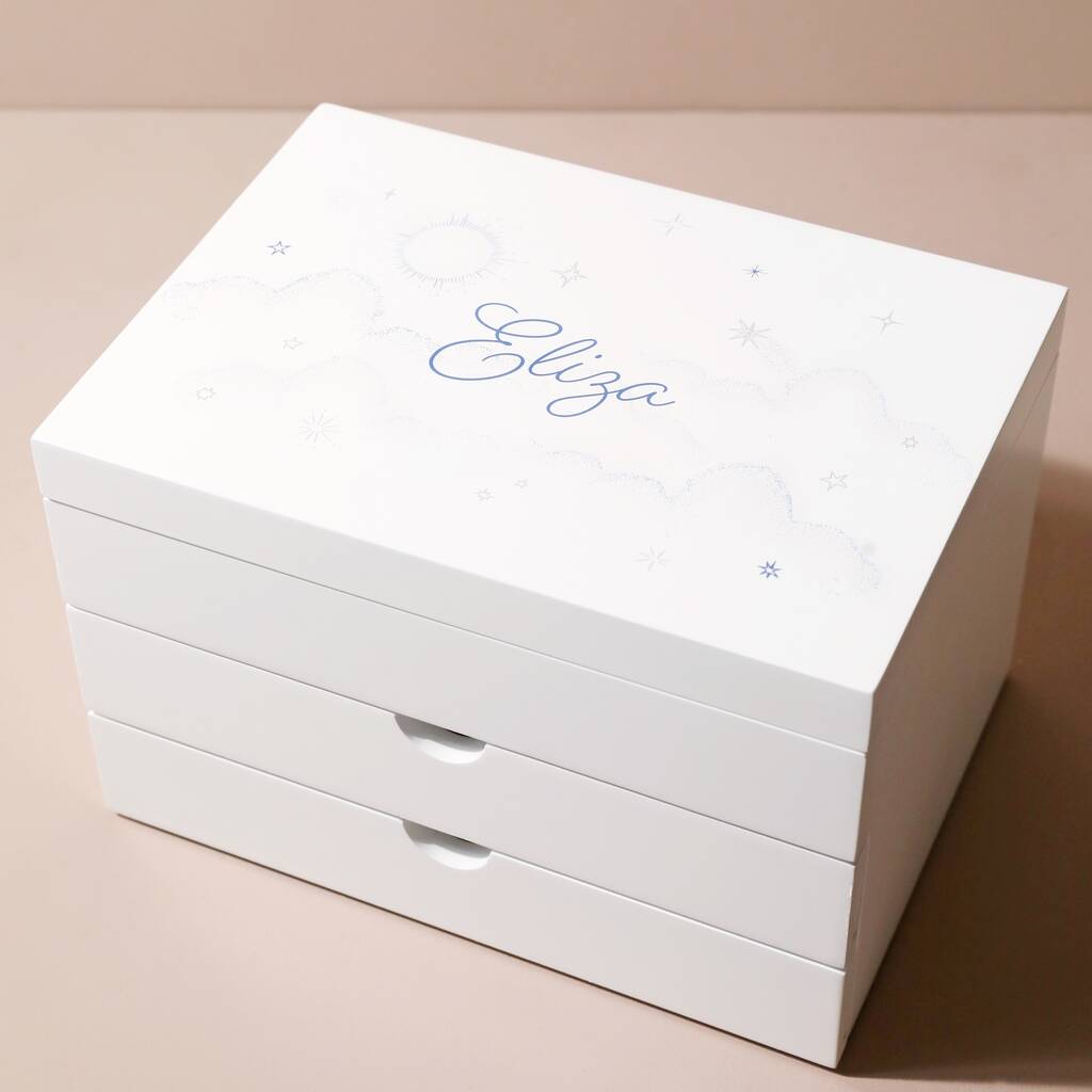 Personalised Clouds And Stars White Jewellery Box, 1 of 5