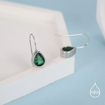 Emerald Green Droplet Drop Hook Earrings In Sterling Silver, 6 of 11