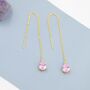 Sterling Silver Tourmaline Pink Cz Droplet Threader Earrings, thumbnail 5 of 12