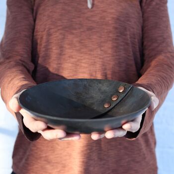 7th Anniversary Gift, Hammered Metal Bowl With Copper Buttons, 2 of 10