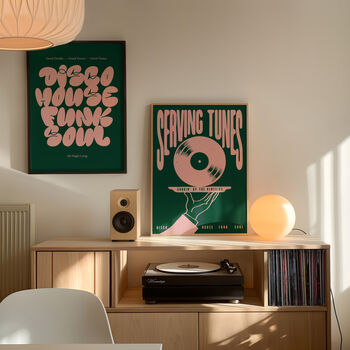 Serving Tunes Print | Music Poster | Home Decor | Vinyl | Illustration | Record | Bar | Trendy | Retro | Disco And House | Mid Century, 9 of 11
