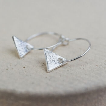 Sterling Silver Textured Triangle Charm Hoops, 2 of 10