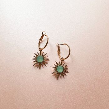 Solina Aqua Gem Sunburst Hoop Earrings, 2 of 2