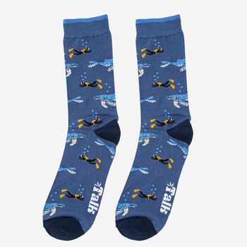 Men's Bamboo Socks Whale And Scuba Diver, 3 of 5
