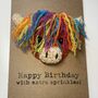 Rainbow Highland Cow Crochet Birthday Card Handmade Sprinkles, thumbnail 1 of 7