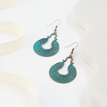 Bohemian Antique Bronze And Turquoise Drop Earrings, 2 of 3