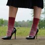 His And Hers Retro Stripe Socks Burgundy And Musk, thumbnail 5 of 6
