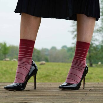 His And Hers Retro Stripe Socks Burgundy And Musk, 5 of 6