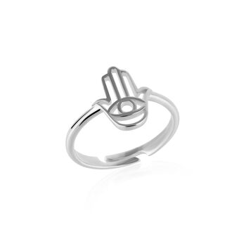 Hamsa Hand Adjustable Ring In Sterling Silver, 2 of 6