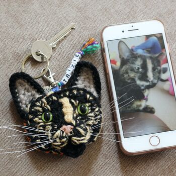 Personalised Crochet Cat Face Keyring, 2 of 12