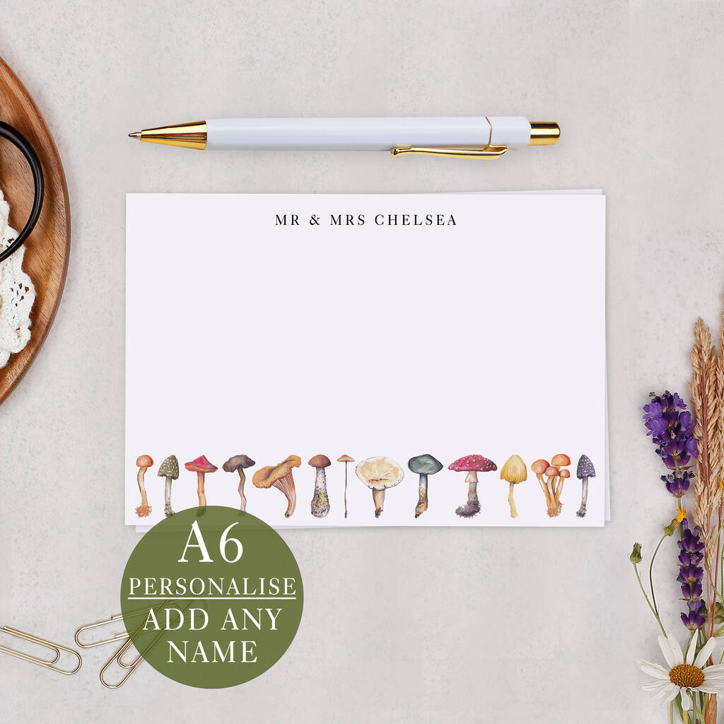Mushroom Personalised Note Cards A6 Notecard Set, 1 of 6