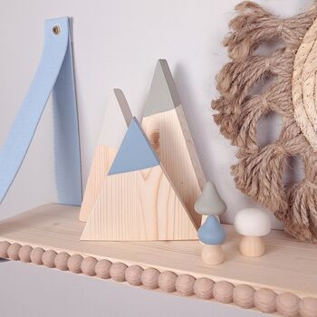 Woodland Inspired Wooden Nursery Shelf Decor Green, Blue, Cream, 2 of 6