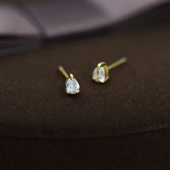 Extra Tiny Droplet Cz Stud Earrings In Sterling Silver, 5 of 11