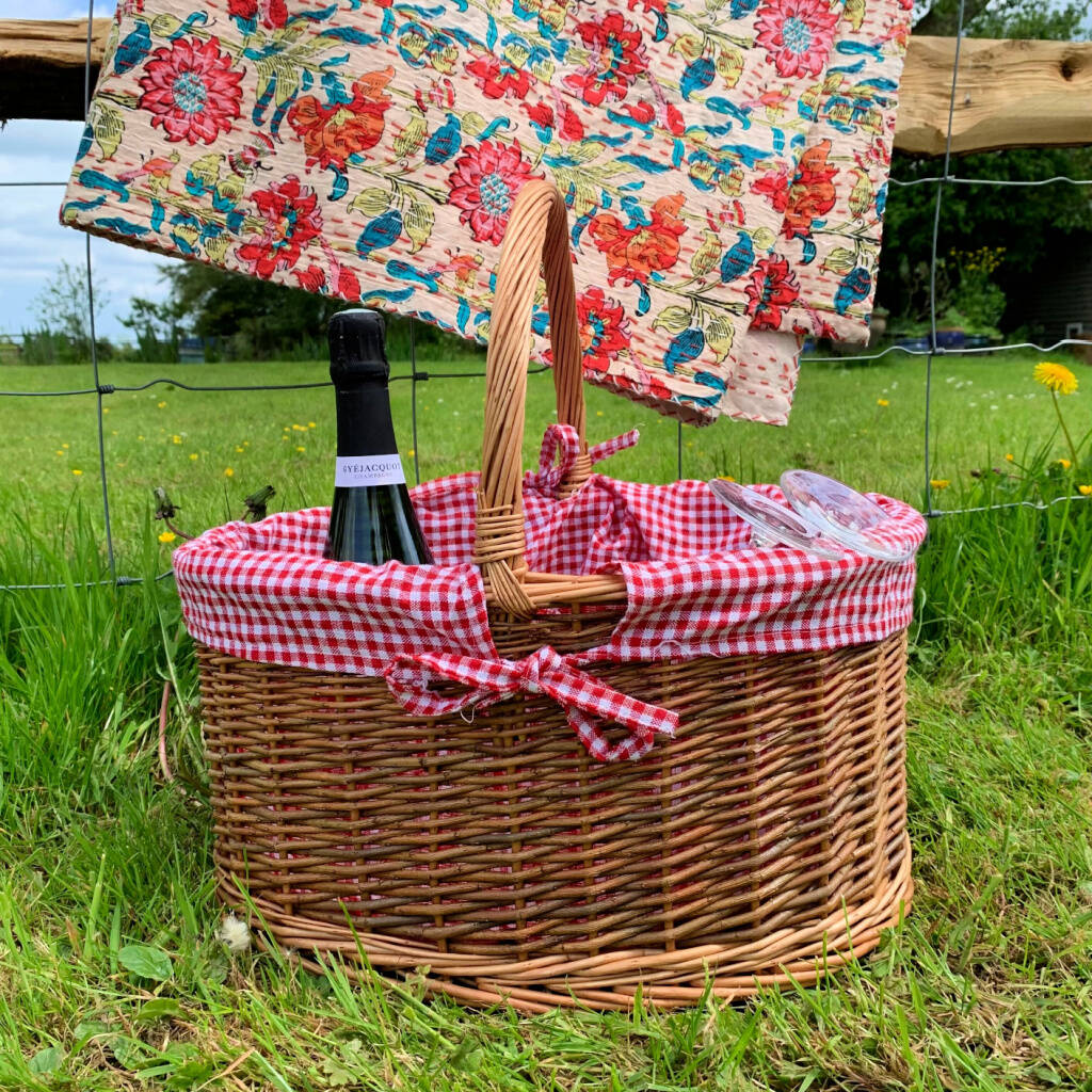 Willow Picnic Hamper Basket | Red Gingham Lining, 1 of 7