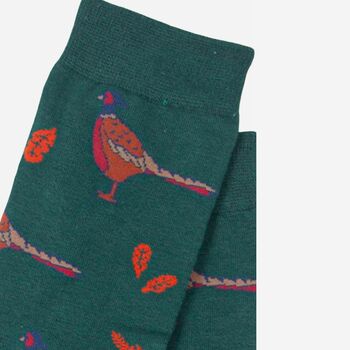 Men's Pheasant Print Bamboo Socks Green, 3 of 3