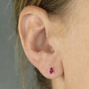 Sterling Silver Teardrop Ruby Mini Stud Earrings, 2 of 5