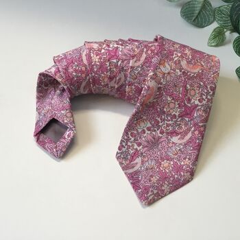 Liberty Tie In Light Pink Strawberry Thief Birds Motif, 2 of 9