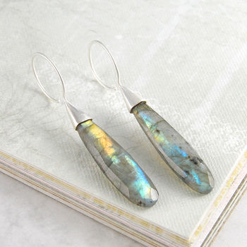 Labradorite Statement Gold Plated Silver Drop Earrings, 3 of 6
