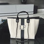 Personalised Stripe Canvas Tote Bag In Cream And Black, thumbnail 1 of 3