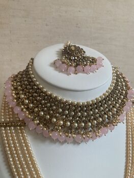 Indian Antique Pink Gold Plated Pearl Set, 8 of 11