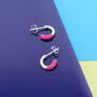 Pink Enamel Dipped And Sterling Silver Hoop Earrings, thumbnail 1 of 2