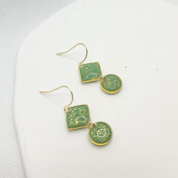 Sage Green Geometric Dainty Drop Earrings, 6 of 12