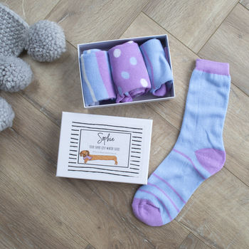 Personalised Women's Sausage Dog Sock Box, 2 of 3