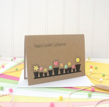 Personalised Happy Easter Card With Flower Pots, 2 of 7