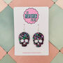 Skull Green And Purple Glitter Resin Dangly Halloween Earrings, thumbnail 1 of 4