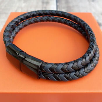 Tread Leather Bracelet Black And Blue, 3 of 3