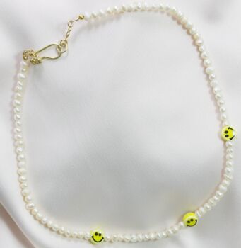 Smiley With Pearls Choker Gold Plated Silver Necklace, 4 of 5