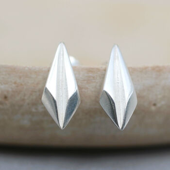 Geometric Earrings. Silver Art Deco Studs Earrings, 7 of 10