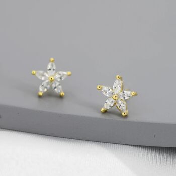 Cz Flower Stud Earrings In Sterling Silver, 4 of 12