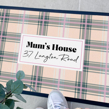 Personalised Pink Gingham Doormat House Warming Gift, 2 of 2