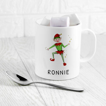Personalised Playful Elf Christmas Polymer Mug, 4 of 9
