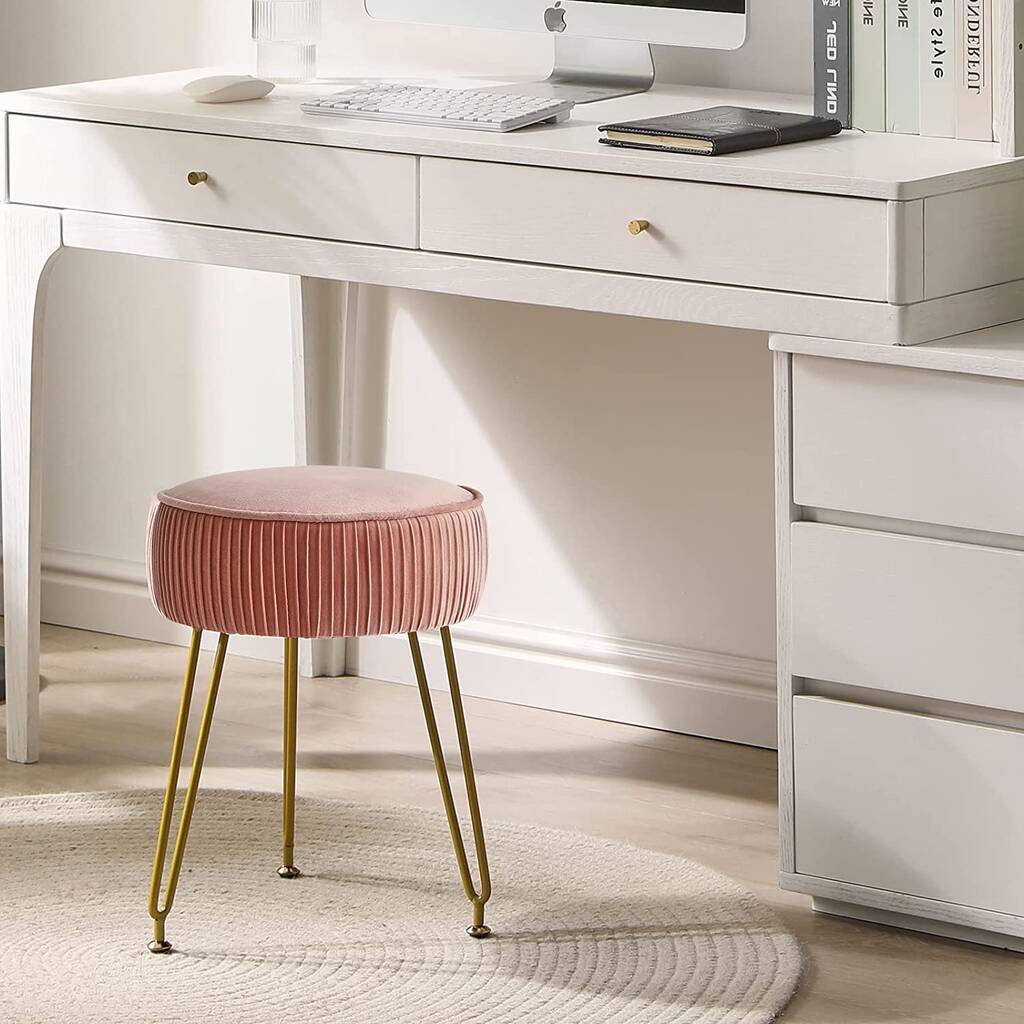 Velvet Round Footrest Stool Ottoman Vanity Stool Seat By Momentum