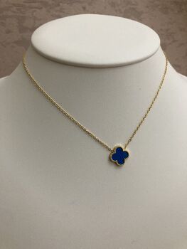 Gold Plated Blue Single Clover Necklace, 4 of 7